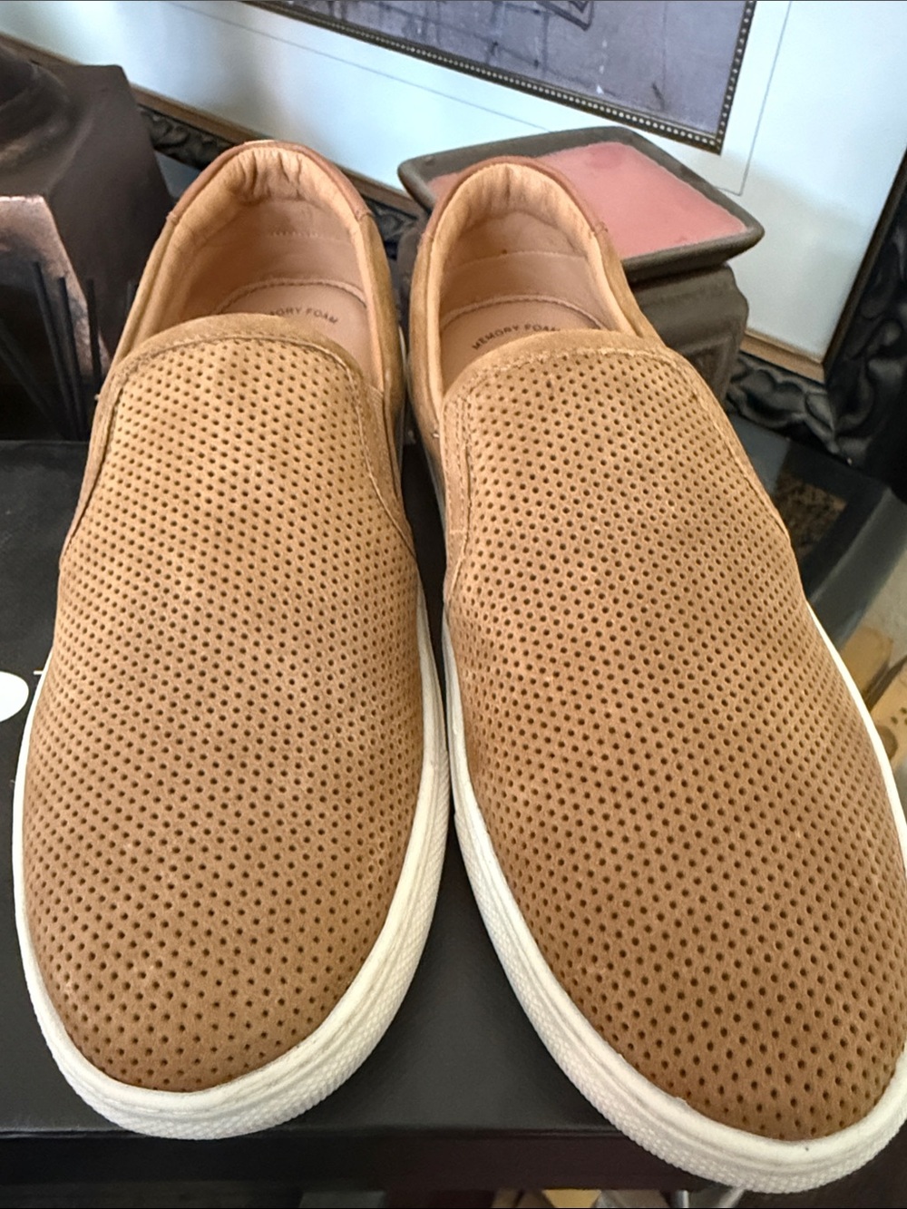 Kids Perforated Slip-On Loafers in Light Brown